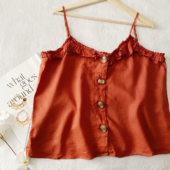 Linen Ruffle Button Down Tank - Picture 2 of 6